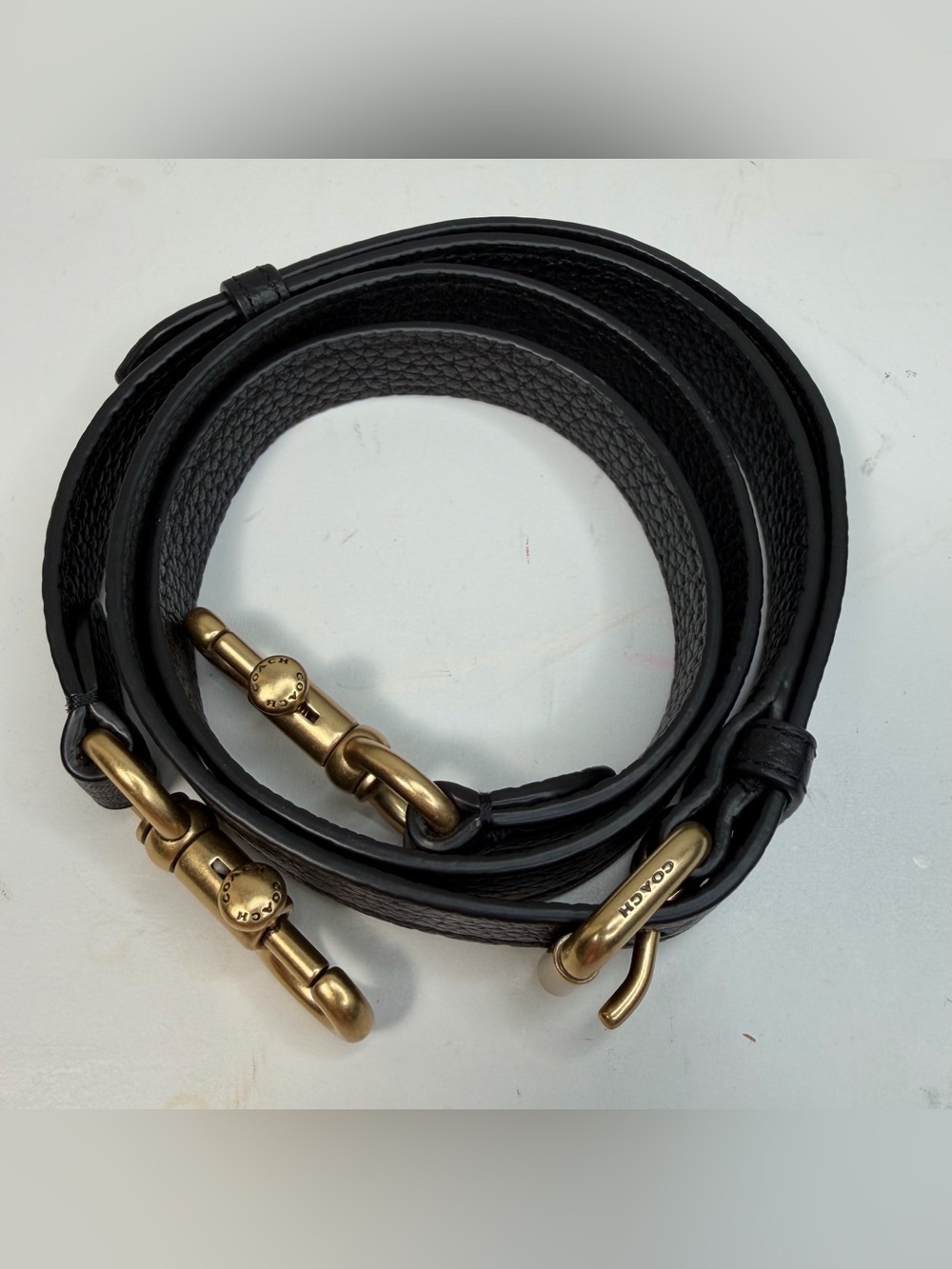 Coach Black Pebbled Leather Strap with Brass Hardware Like New